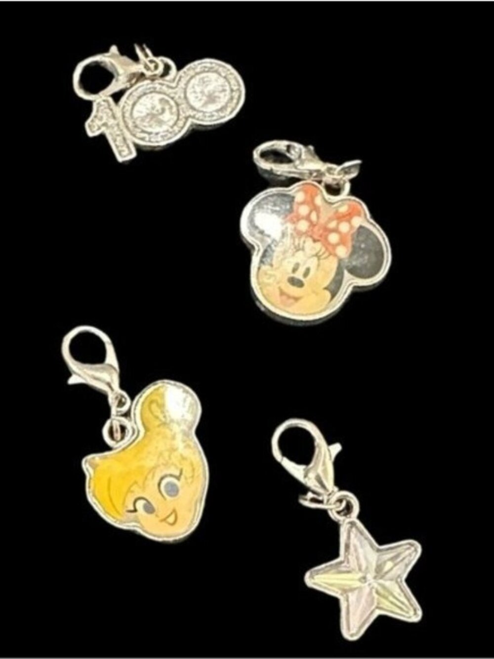 Disney Silver-Tone Clip-On Charms Featuring Minnie Mouse Tinkerbell Star & 100